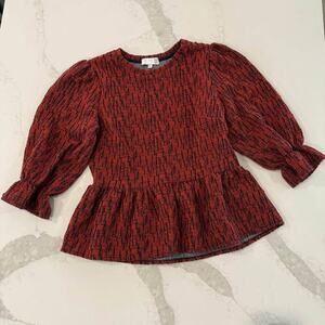 Ro & De Anthropologie Red Boucle Peplum Blouse Top Women’s Small Balloon Sleeve